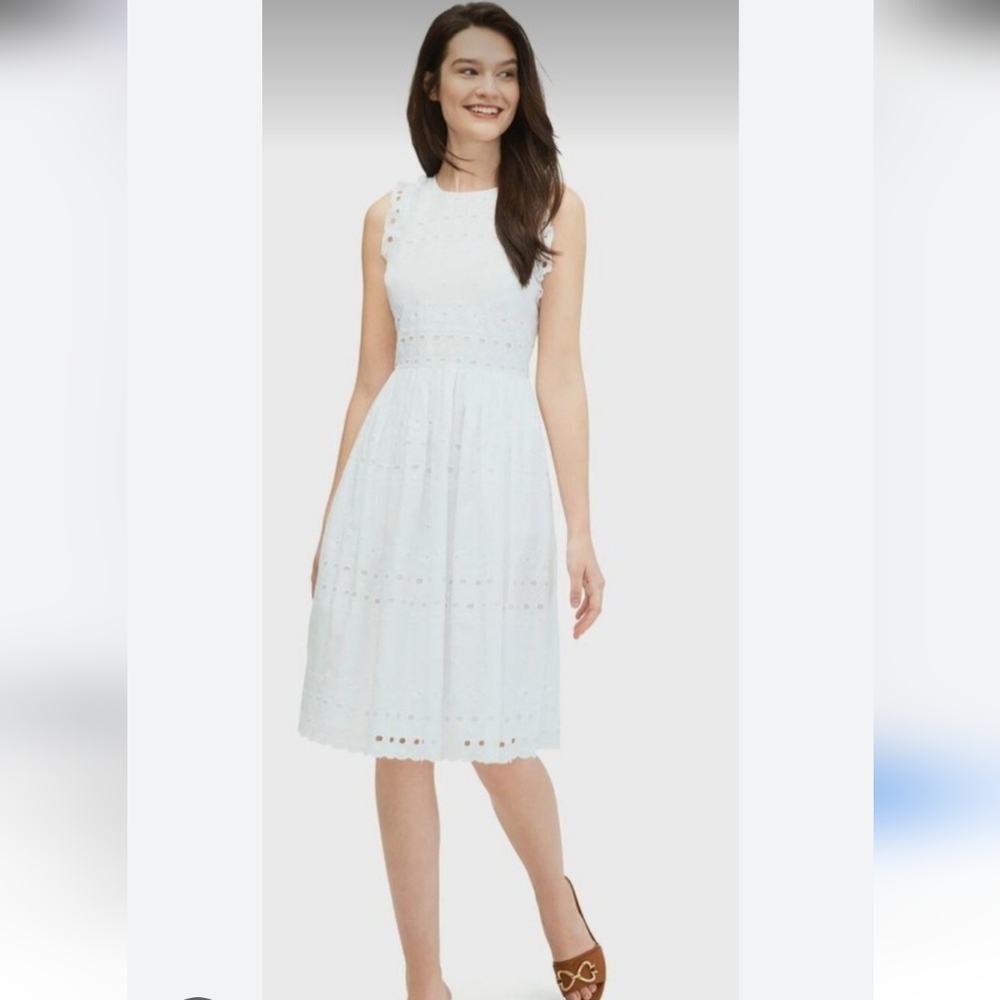 KATE SPADE NY Eyelet Dress Women SZ 6 Fresh White Fit & Flare Classic Preppy